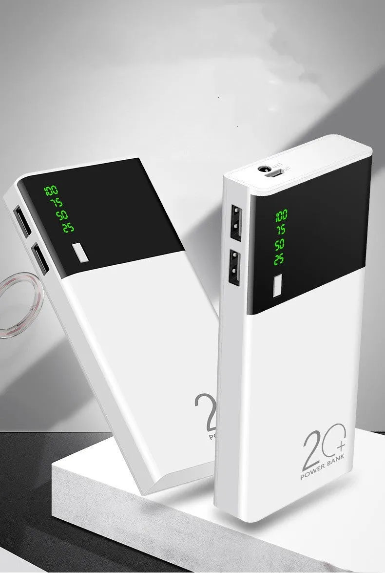 White large capacity fast charging mobile power bank with digital display and multi USB ports