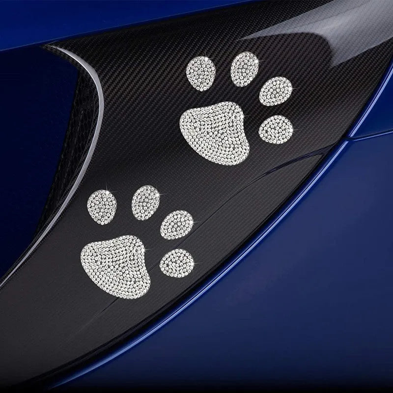 White diamond glass car sticker in butterfly or bear paw shape, 7cm by 6cm, for vehicle window decoration