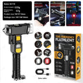 Multi-function automobile safety hammer flashlight with red warning light and black ABS housing