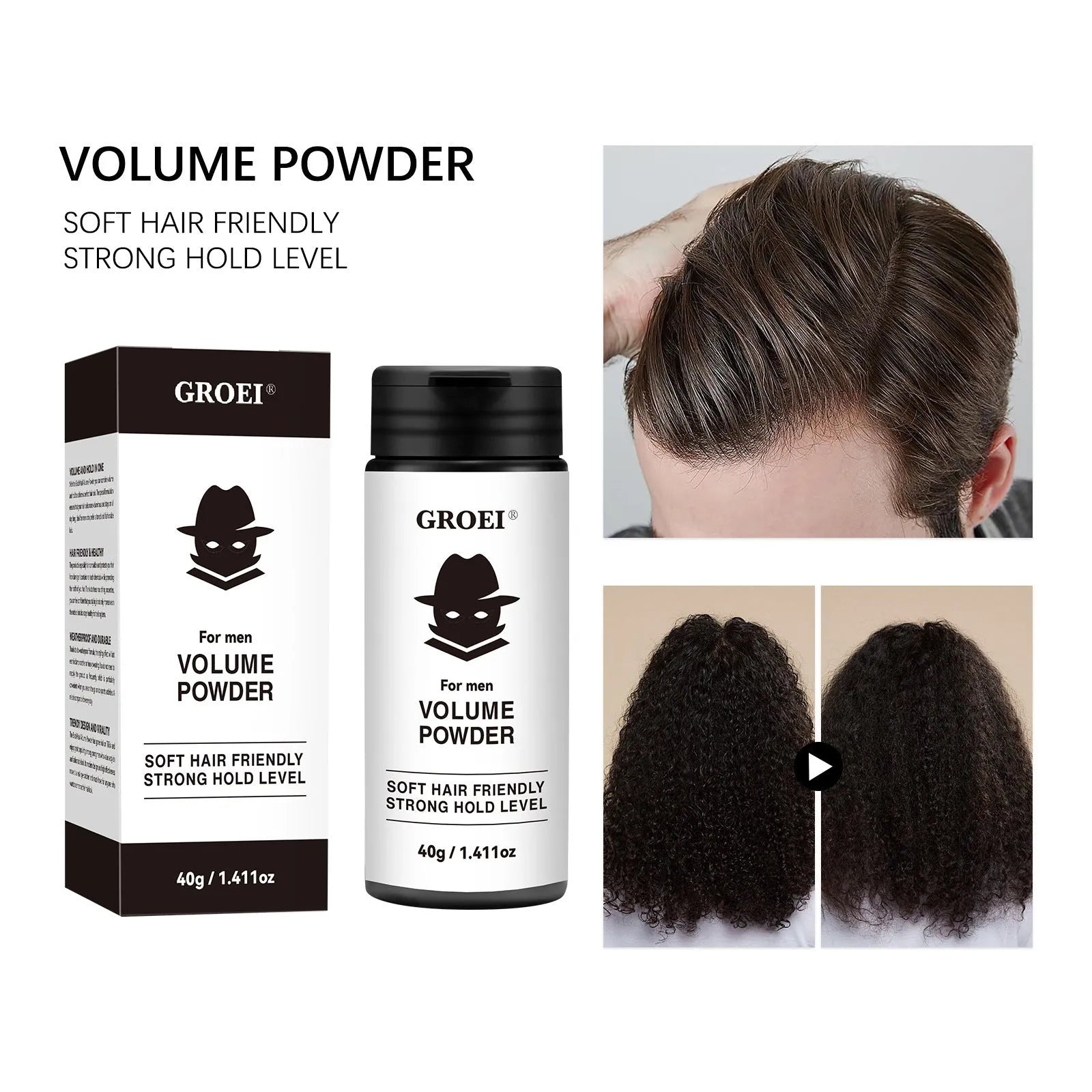 Disposable compact of 40g hair styling setting powder for oil control and volume.