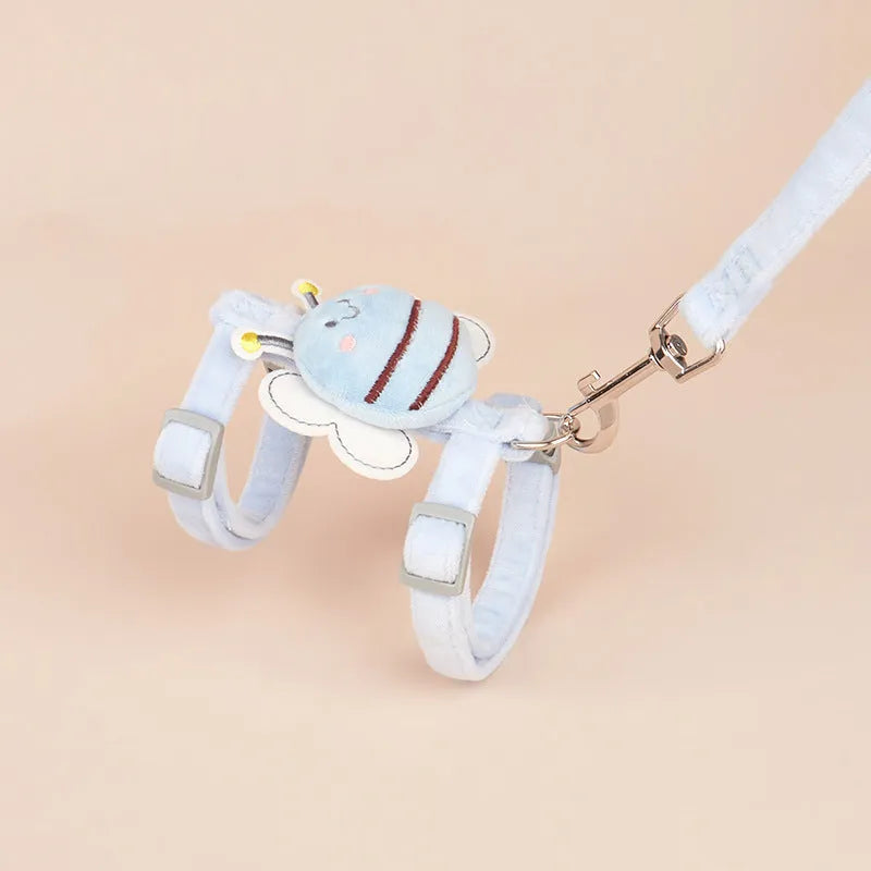 Teddy bee shaped adjustable cat rope leash in polyester material