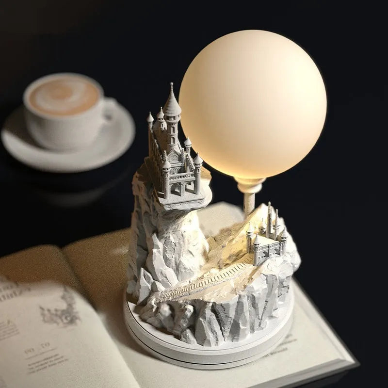 White composite gypsum table lamp with plug-in cord and wire control switch