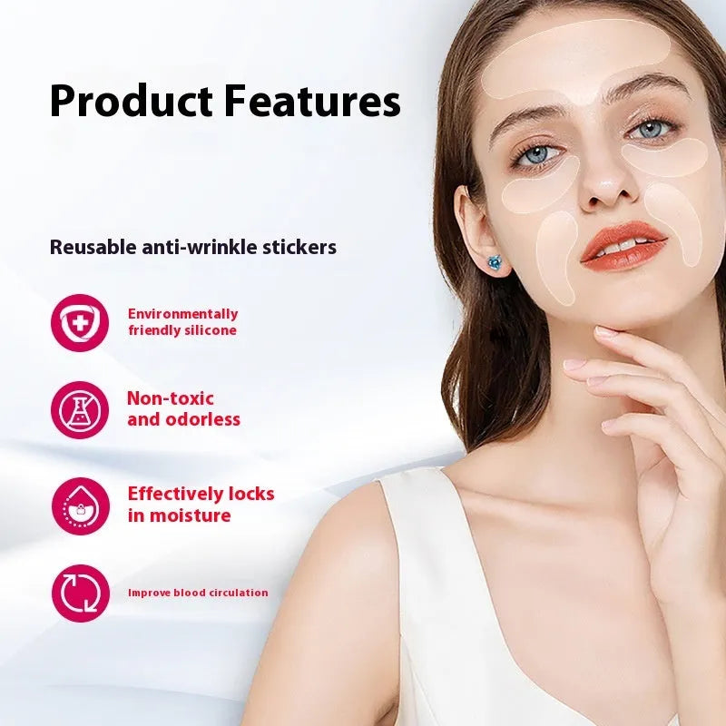 Set of five flexible silicone anti-wrinkle face stickers for wrinkle reduction