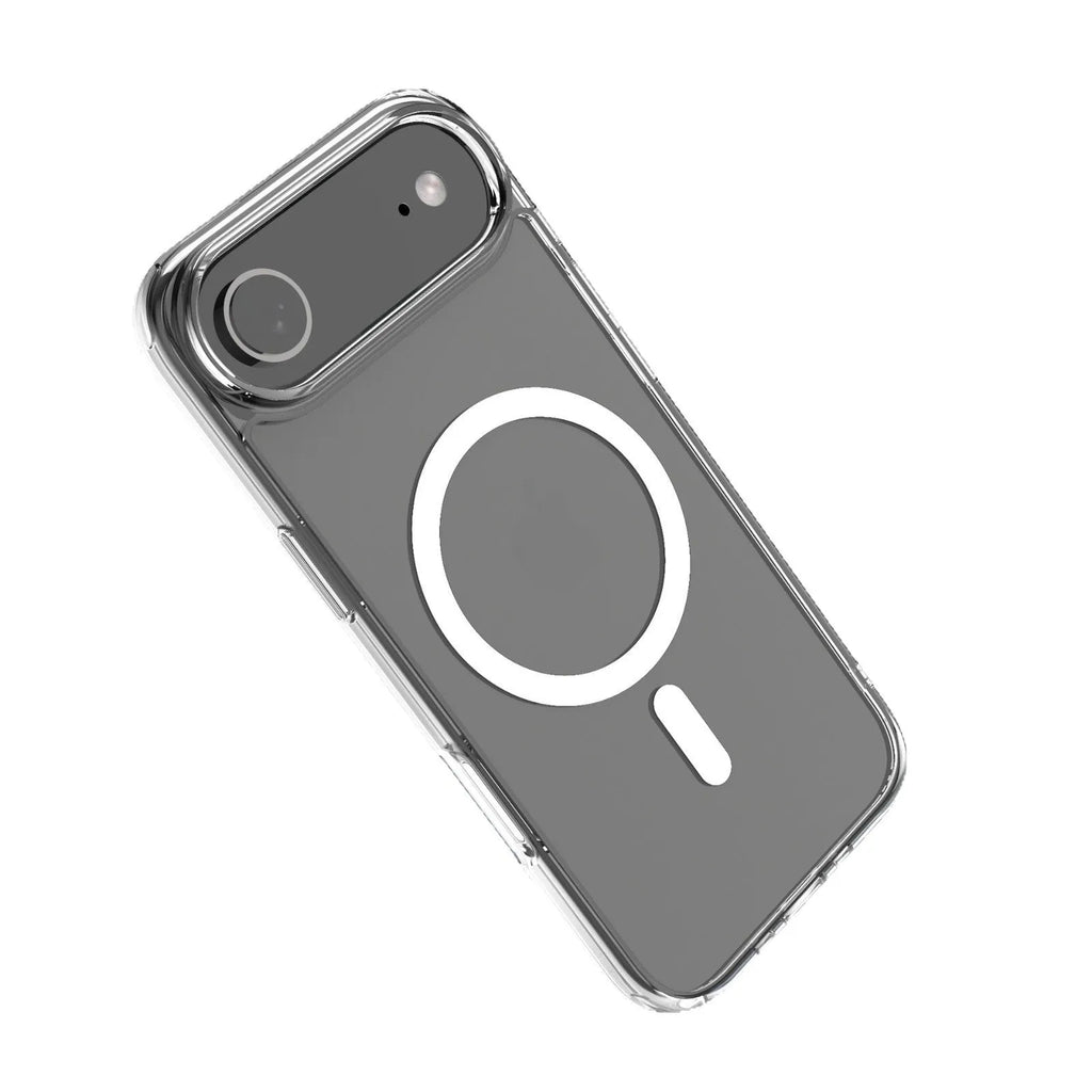Clear transparent magnetic iPhone 17 AIR case showing TPU composite construction.