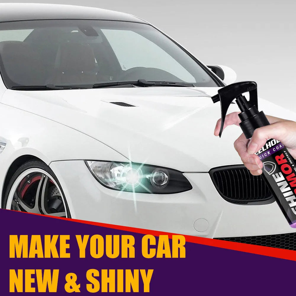 Purple automotive nano coating spray bottle for car maintenance in hand spray format