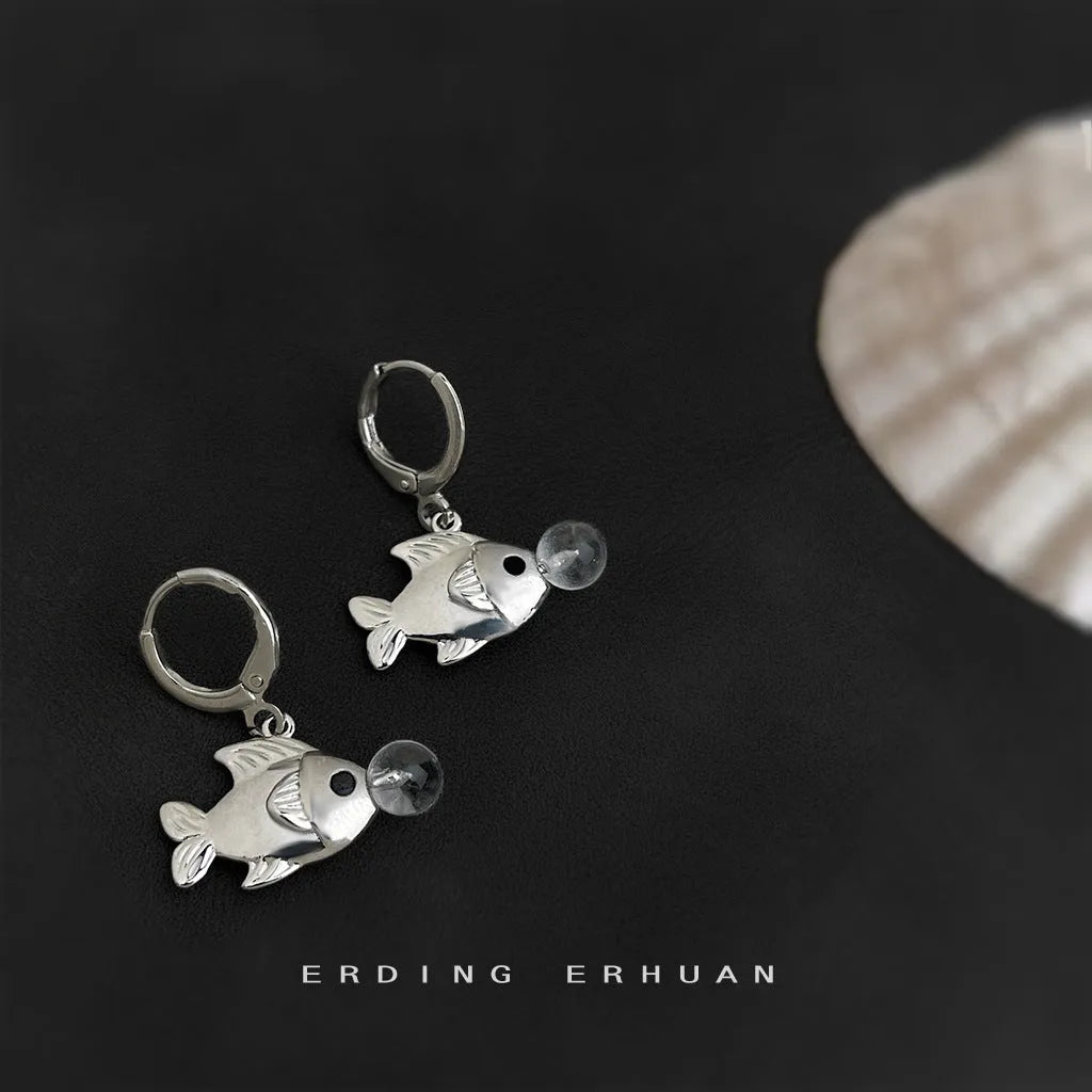 Bubble Fish original design goldfish earrings with copper electroplating