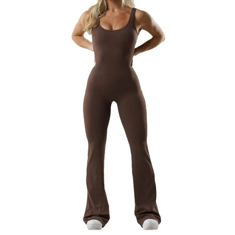 Women's milk silk yoga bodysuit with seamless design and mid-waist trousers length