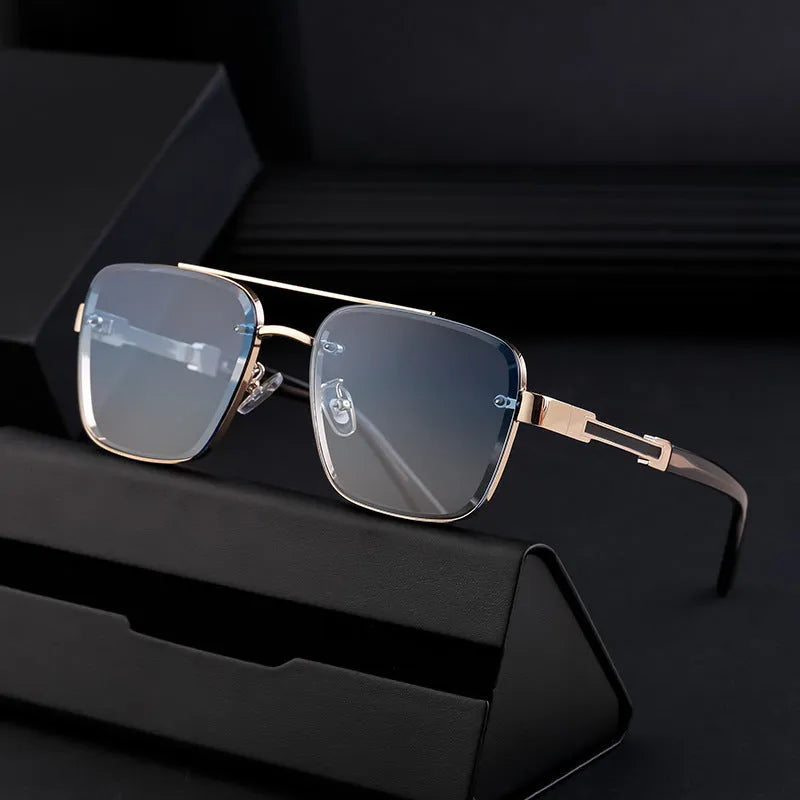 Men's vintage sunglasses with UV protection in retro colours including gradient blue and gold double grey