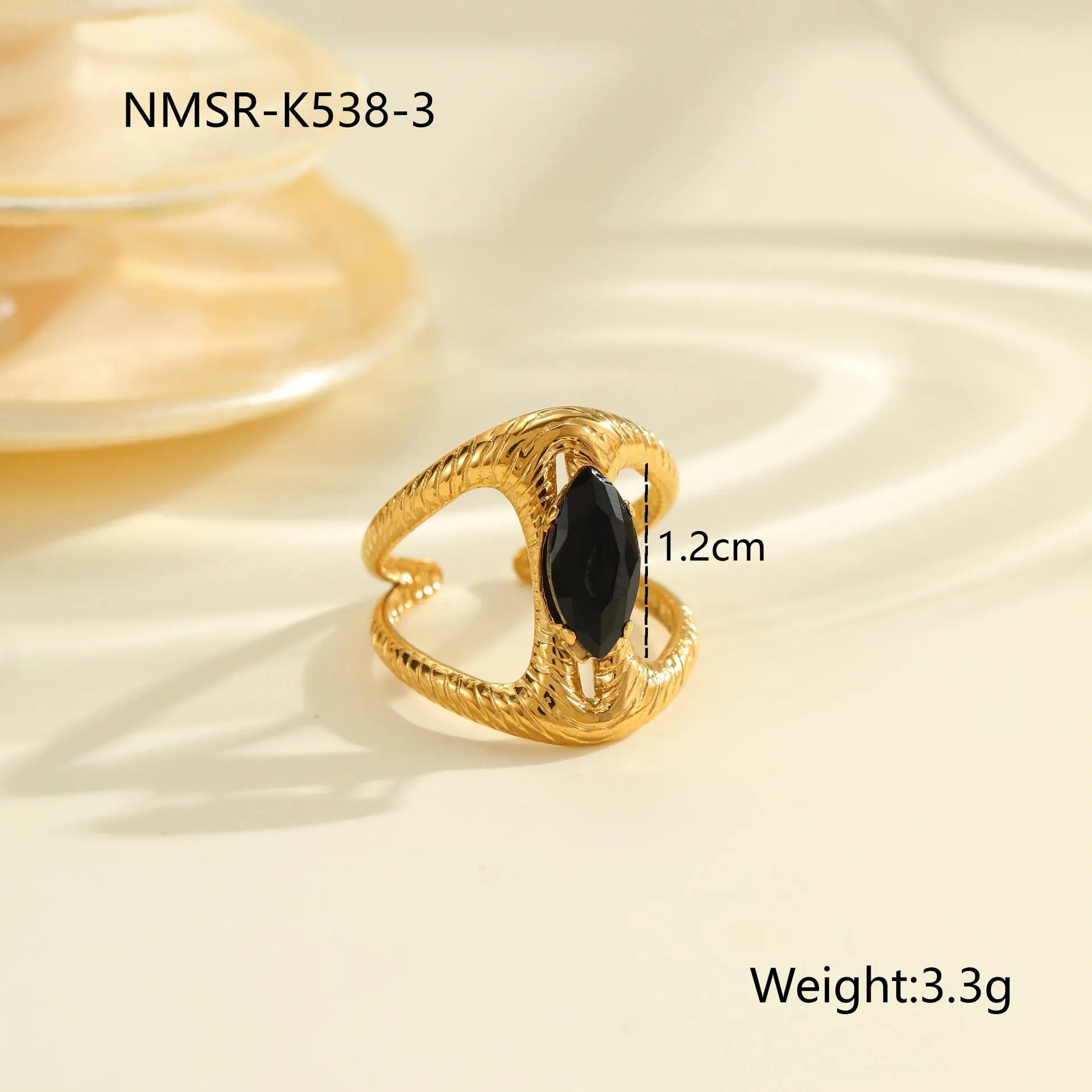 Geometric open-mouth titanium steel ring with zircon detail on adjustable band
