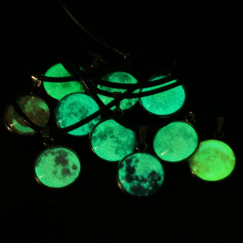 Luminous alloy pendant necklace with glass and coloured glaze Christmas moon night sky constellation design