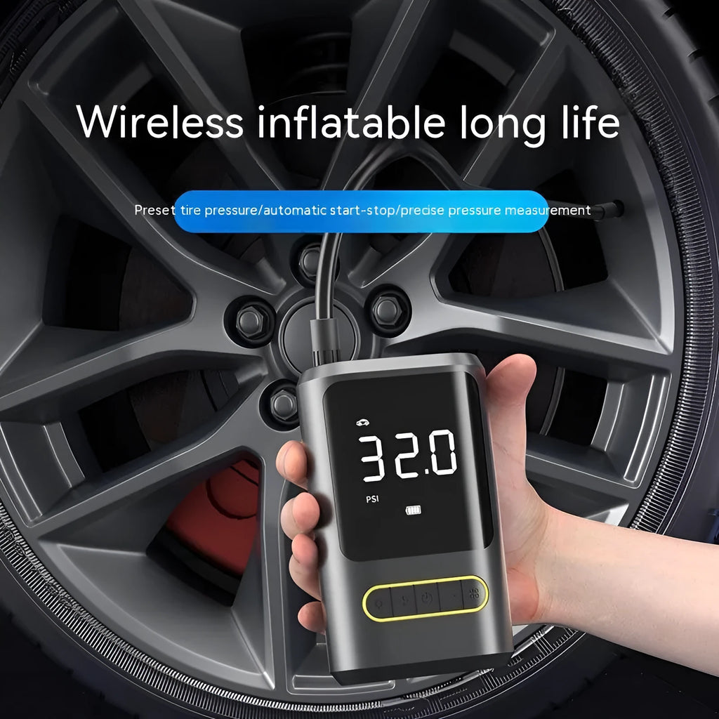 Handheld wireless digital display air pump with LED light and digital screen for car and bicycle tyres