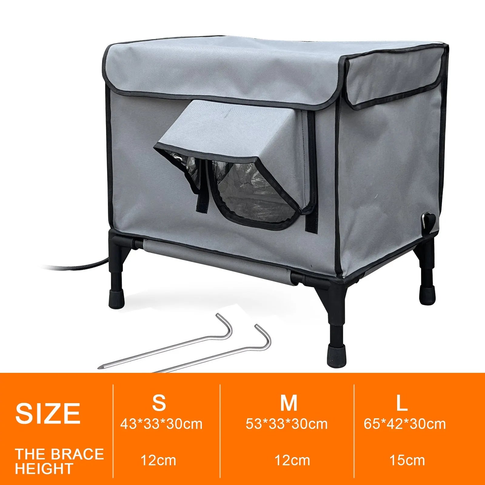 Outdoor heating insulation foldable cat nest with thermo sensitive switch in black, size M, on a floor