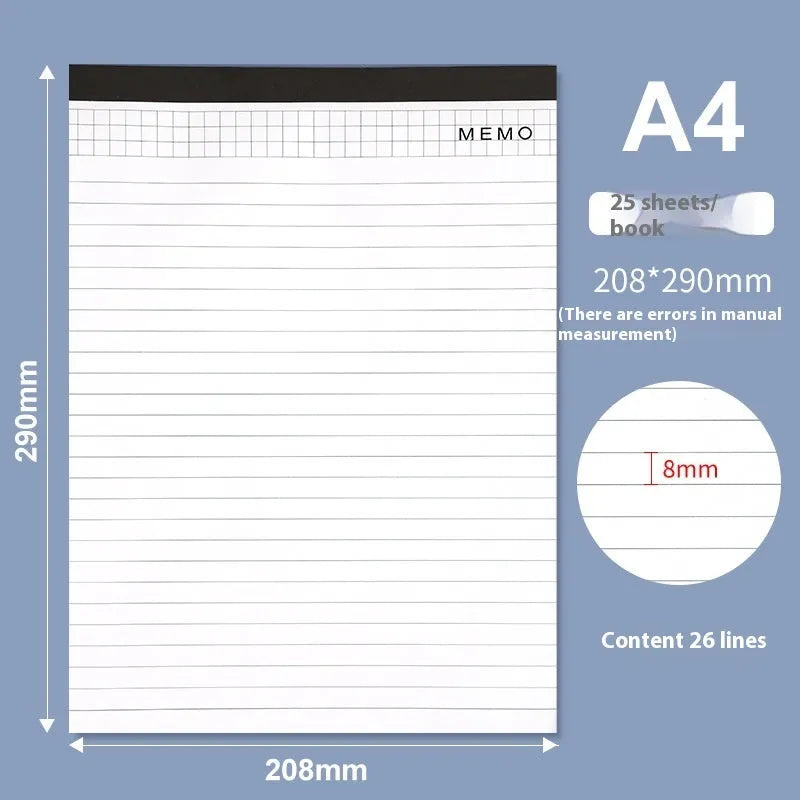 A4 tearable notebook with grid-lined ivory paper and a paper cover, showing wireless adhesive binding