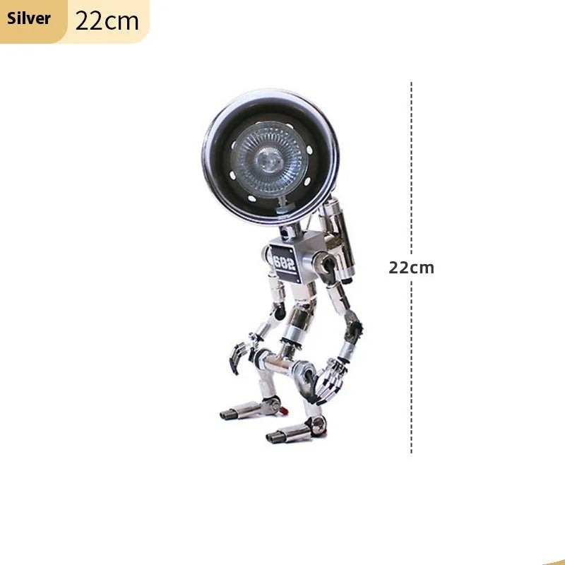 Robot-shaped study atmosphere light in silver or copper finish, 22cm or 29cm size