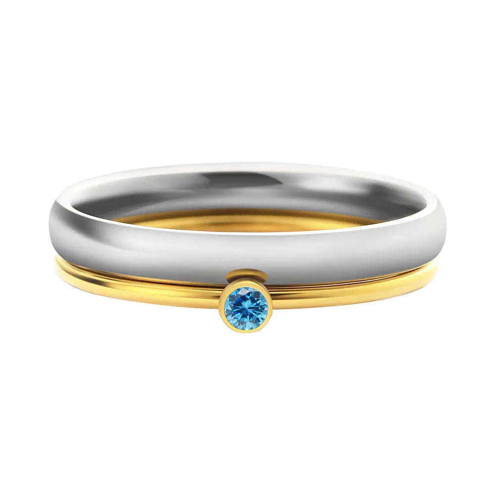 December birthstone ring with geometric engraving on titanium steel band