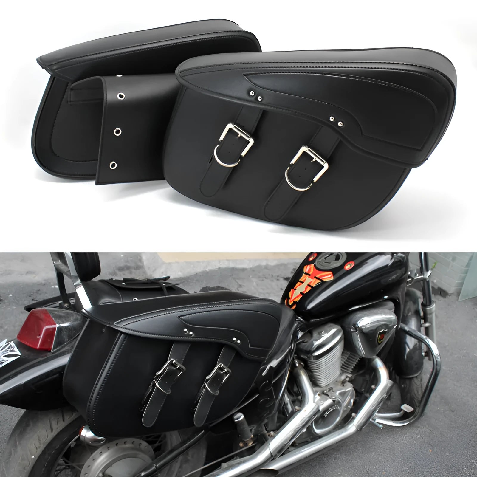 Motorcycle side box saddle bag in retro wind PU leather with 42cm storage dimensions