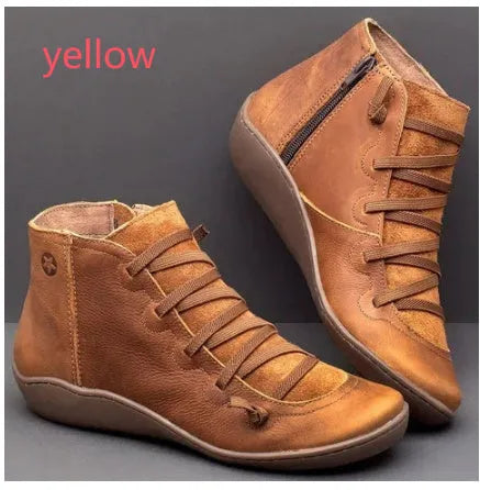 Women's flat casual booties with wedge heel and round toe in multiple colour options