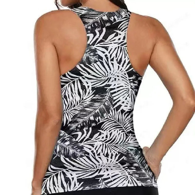 Women's split bow bikini swimsuit top and pants in polyester fabric.