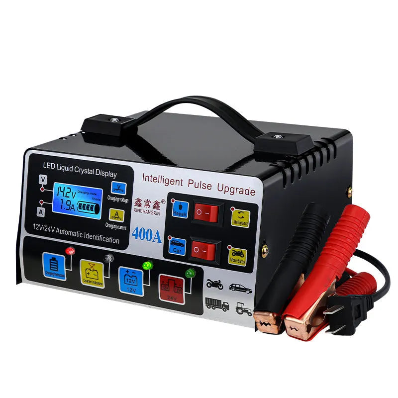 Liuxian 400A fully automatic truck battery fast charger in black casing with EU plug