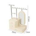 Light luxury cosmetics storage box with mirror in Pearl White, 27x17x18cm plastic desktop organiser