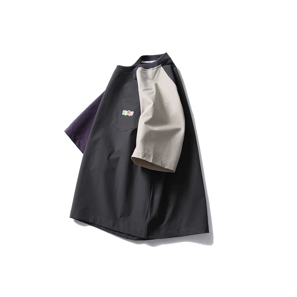 Dark grey men's loose-fit t-shirt with contrasting colour raglan sleeves