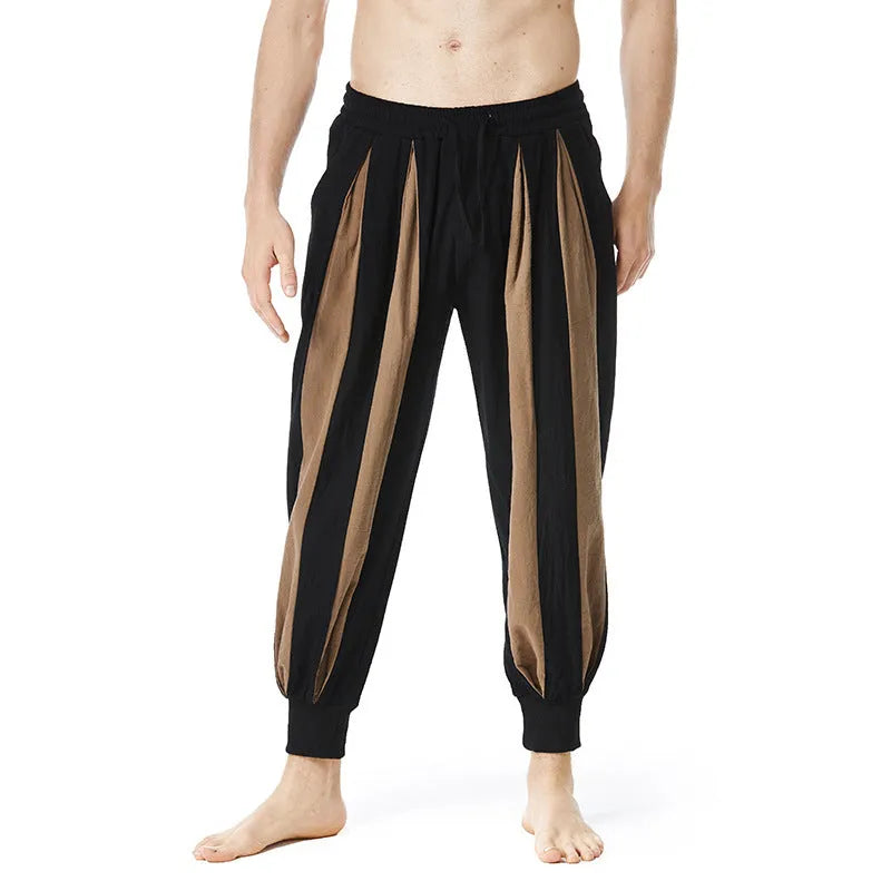 Men's straight-leg casual trousers in brown, khaki, red, and yellow colours for spring.