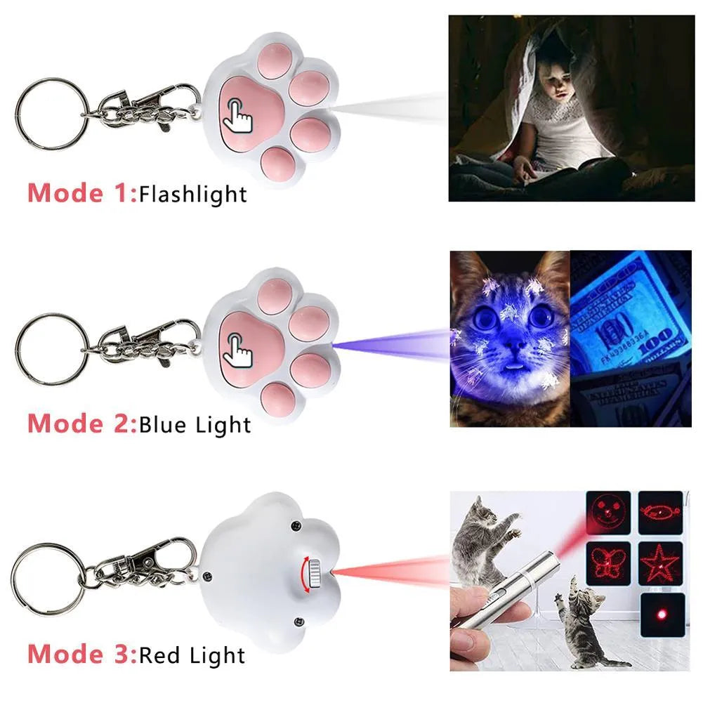 USB rechargeable infrared cat teaser toy with keychain attachment and LED light