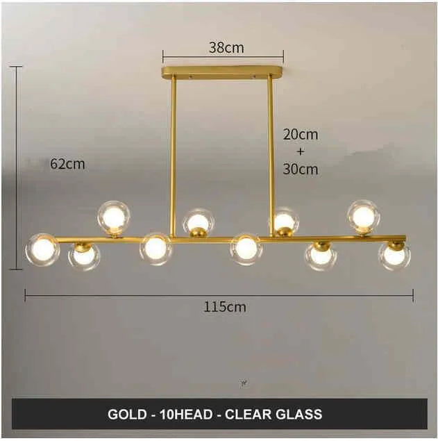 Modern minimalist glass bubble ball chandelier with black iron body and clear glass shades in a Nordic style