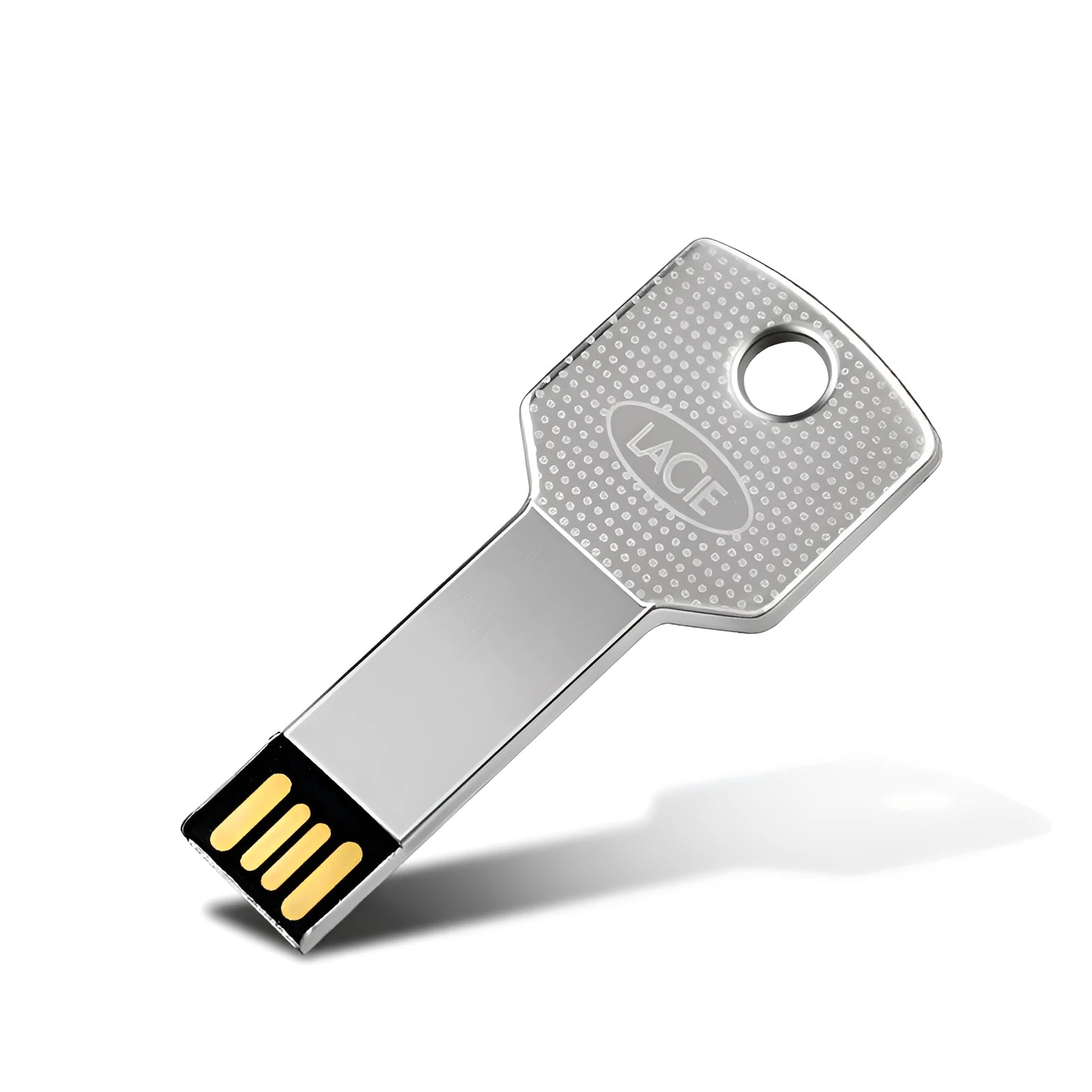 White metal USB 2.0 flash drive with key-style conjoined design, 47.5 x 13.5 x 4.5 mm