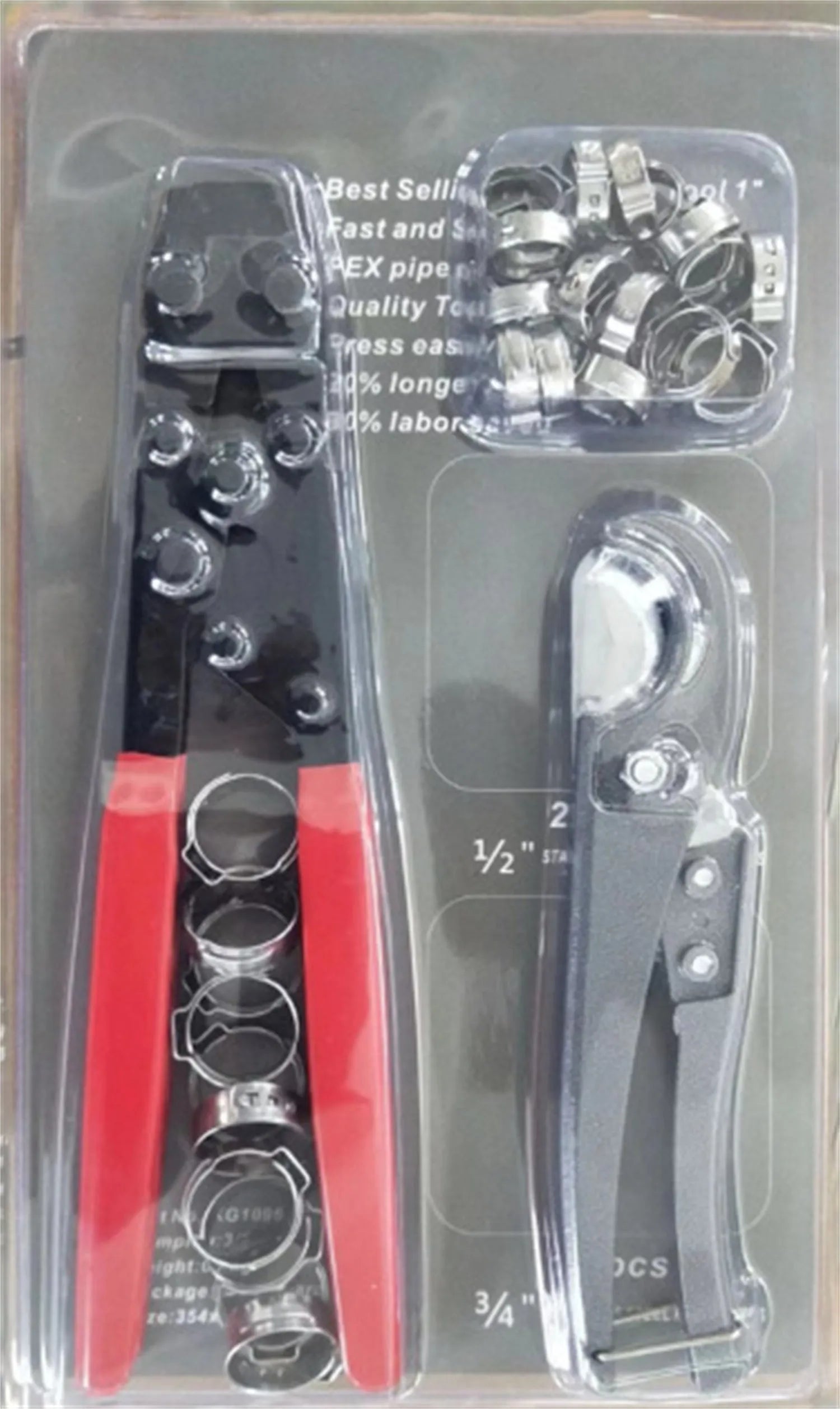 Red cloth PEX single ear clamp set with carbon steel cutting edge for plumbing connections