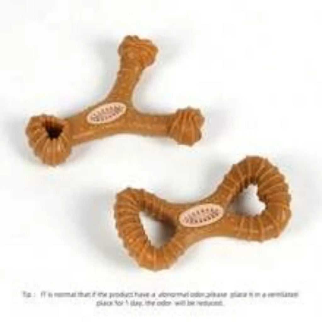 Durable rubber dog chew toy bone for dental cleaning and interactive play