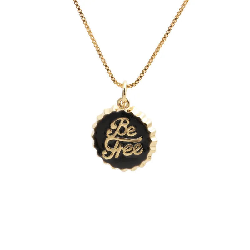 Copper bottle cap pendant necklace with 18K gold electroplating on 40cm box chain
