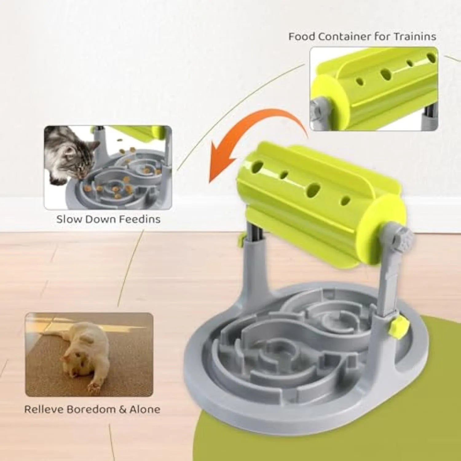 Blue adjustable height interactive pet puzzle feeder bowl with raised food tray patterns