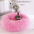 Round plush pet bed 110cm diameter in grey soft vegan fur fabric for small dogs and cats