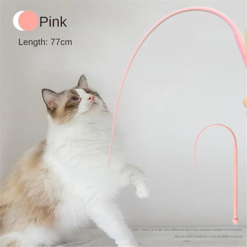 Blue cat teasing stick with 80cm silicone tail and cat head design for interactive feline play