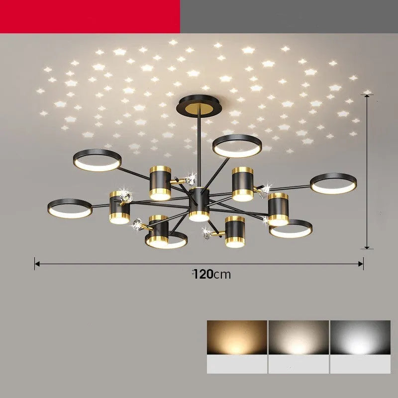 Black 13-head iron Nordic star pendant ceiling light with remote control