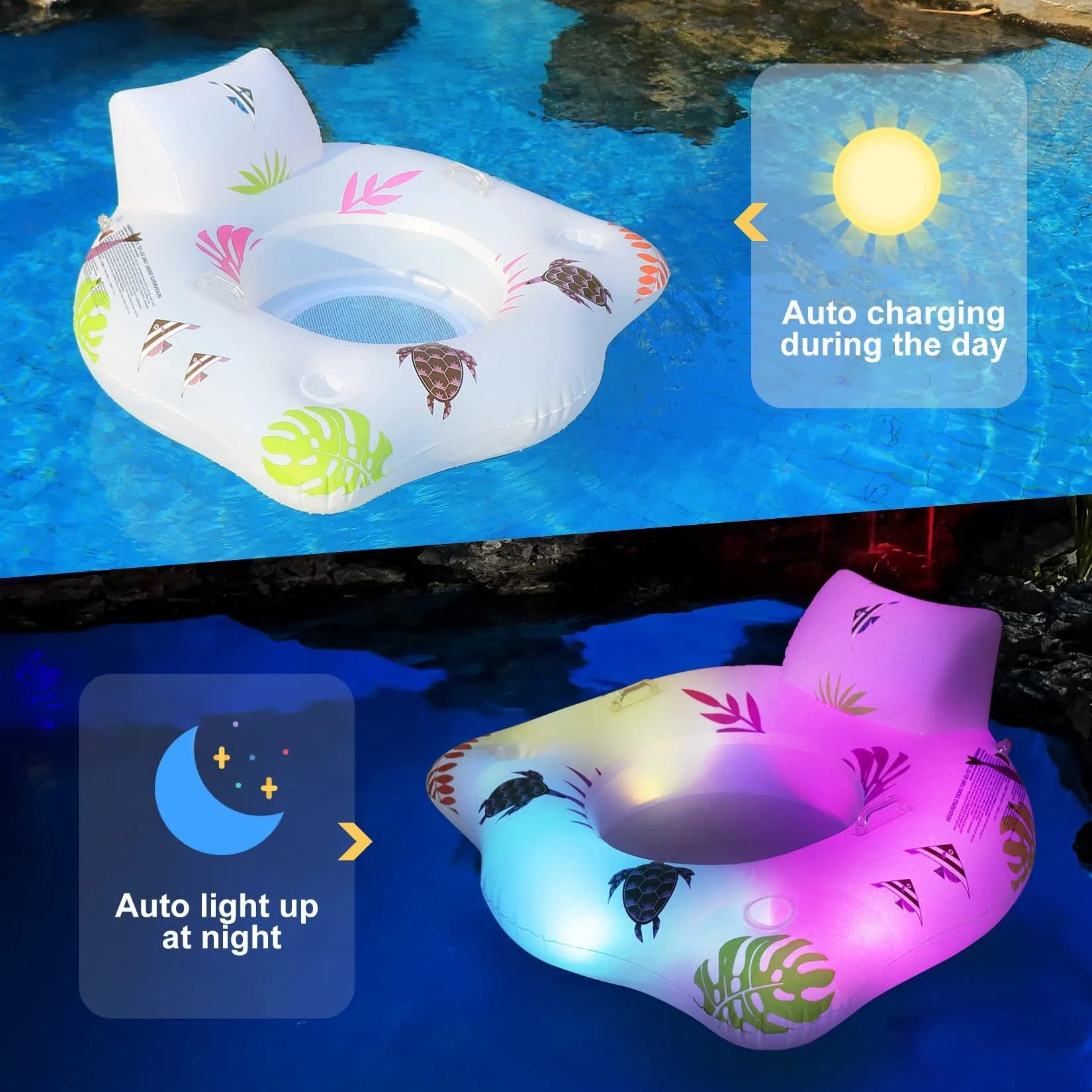 White U-shaped luminous inflatable float on water