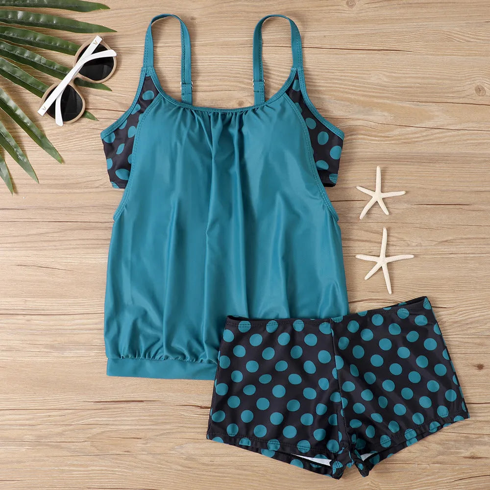 Women's polka dot high-waist swimsuit in polyester fabric for swimming and sports