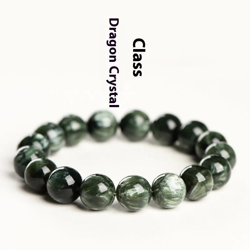 Green Dragon Crystal bracelet with 8-9mm round beads and Ruyi decoration in grade 7A natural green colour