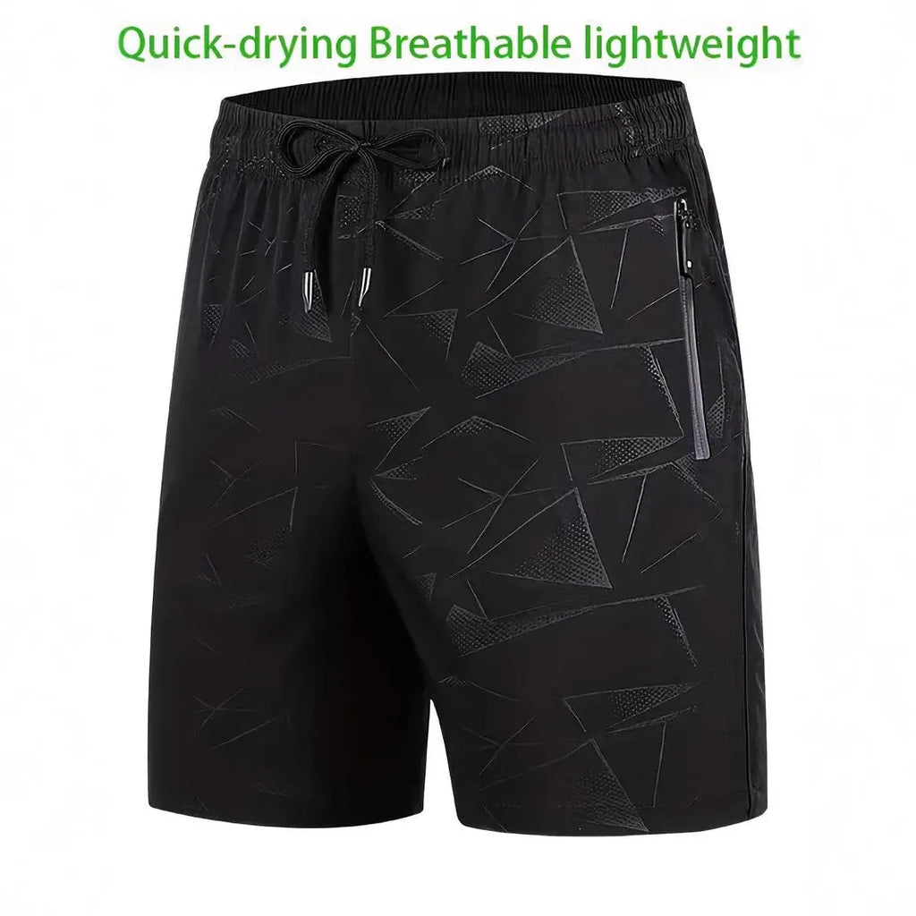 Men's loose-fit sports shorts in polyester with elastic waistband, available in black grey blue colours