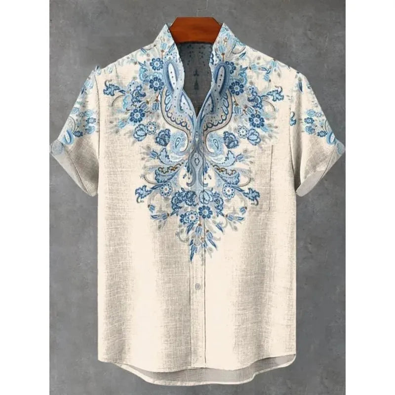Men's linen summer shirt long sleeve slim fit non-iron American retro style in colour WQ124