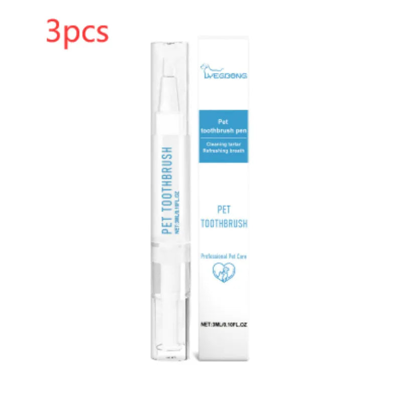 White pet toothbrush pen with soft bristle head and twist-dispenser for 3ml toothpaste capacity
