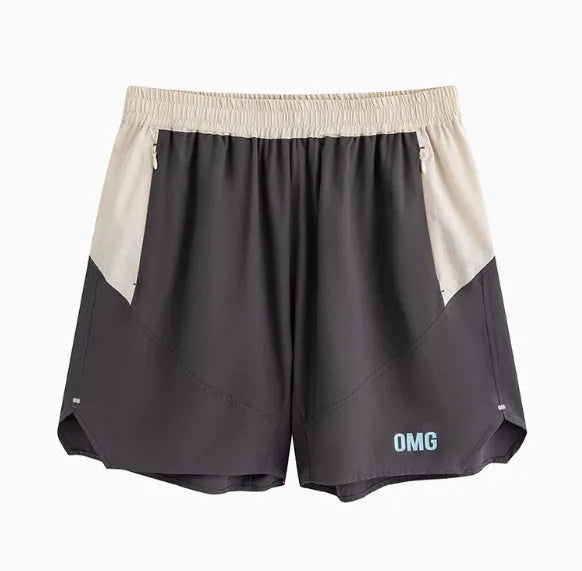 Men's loose grey workout shorts with an elastic lace-up waistband for gym training