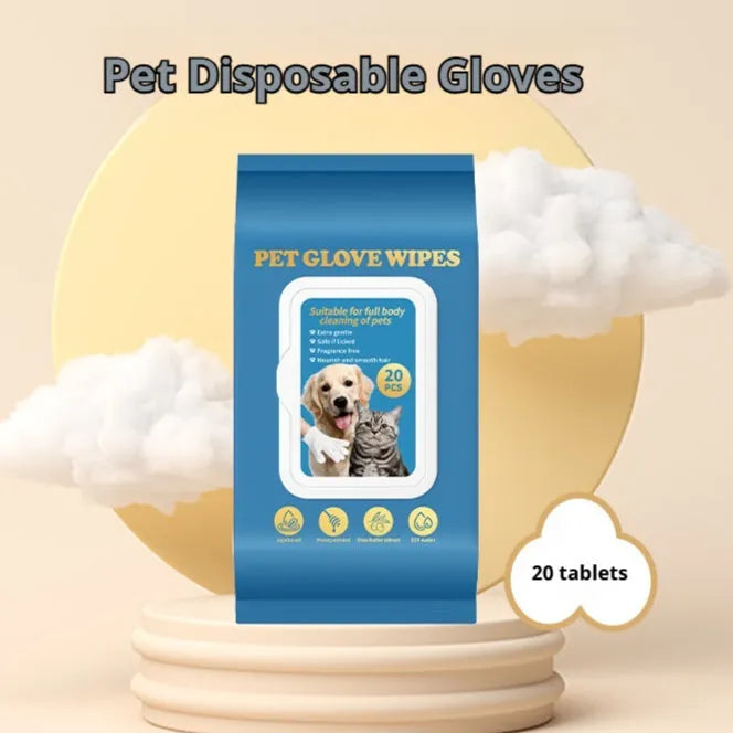 Pet disposable gloves for cat and dog bath cleaning in 20-piece packs