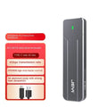Dark grey all-aluminium alloy external reader disk box for M.2 SATA and NVMe SSDs with USB cable