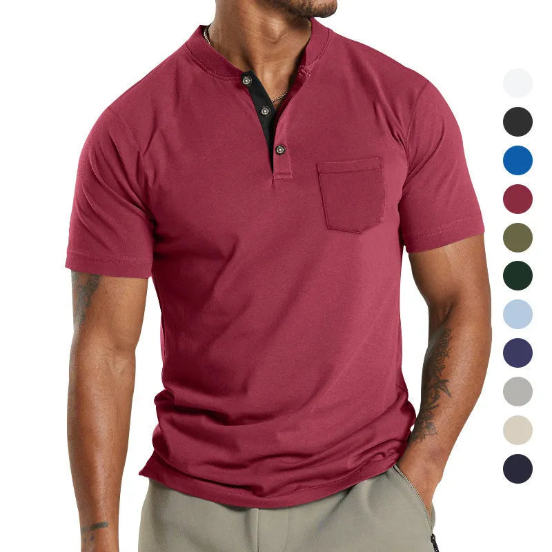 Plus size men's solid colour short sleeve polyester shirt with a button chest pocket.