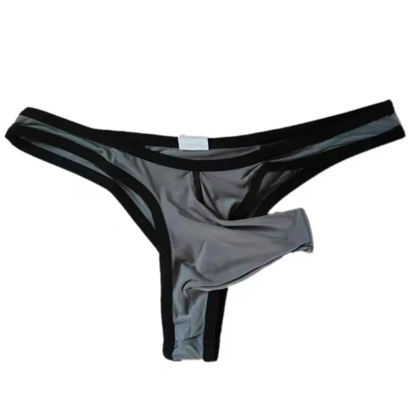 Men's ice silk nylon briefs in elephant nose style, shown in multiple colours.