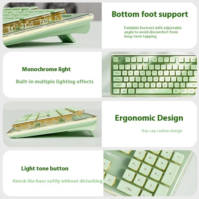 Prewalker V3 silent keyboard and mouse set in retro green colour on a desk.
