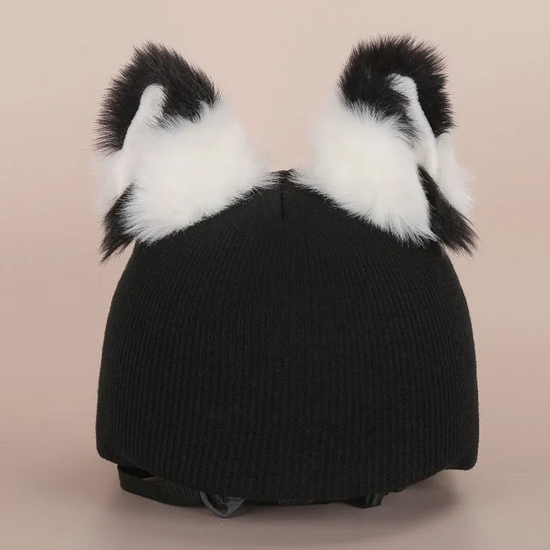 Plush fabric motorcycle helmet liner and cartoon-themed ear covers set in size M.