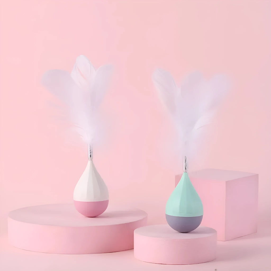 Feather tumbler cat toy with aluminium alloy tease stick and goose feather attachments
